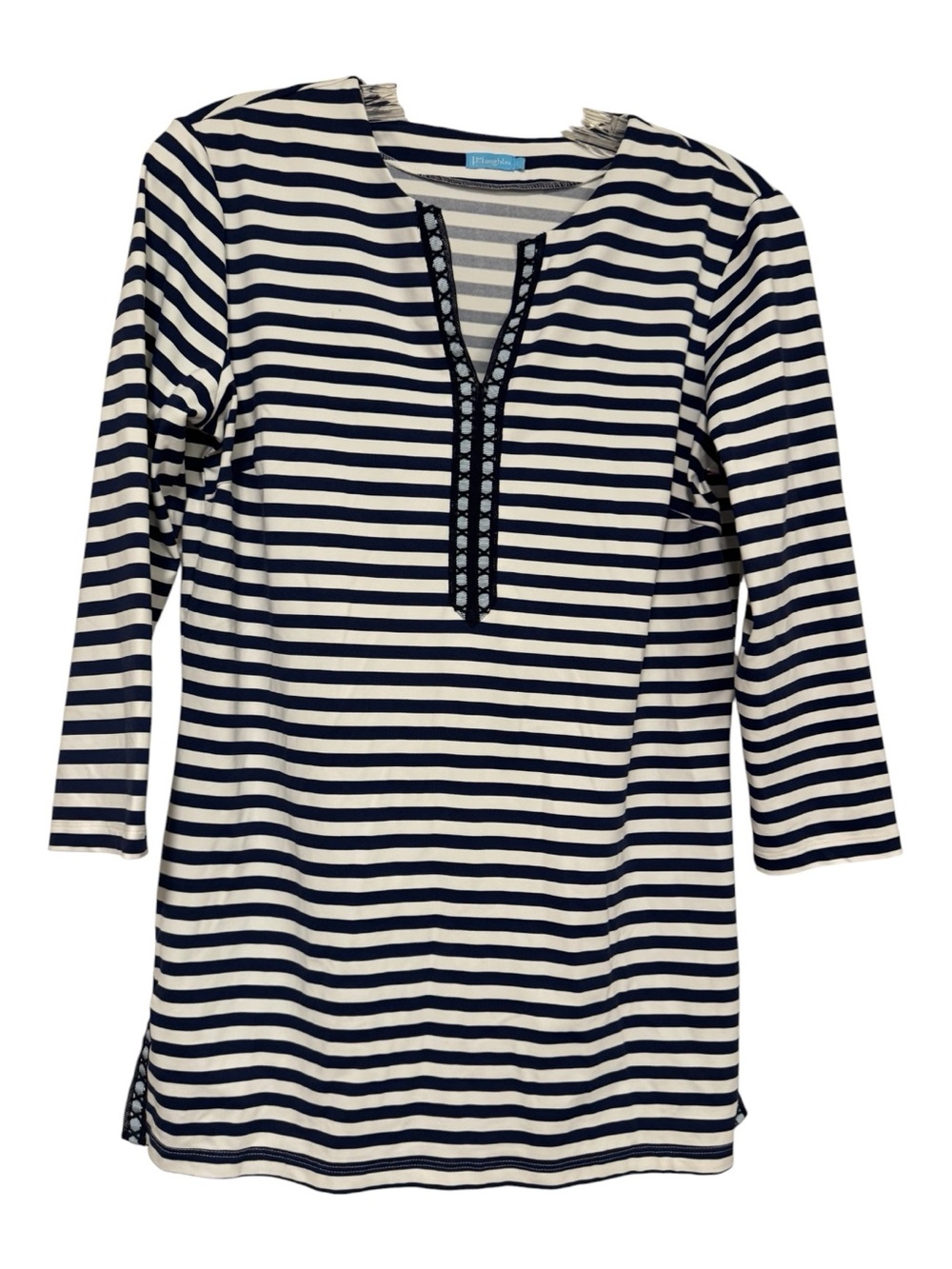 J.McLaughlin Catalina Boca Navy White Stripe Tunic Top Small - Picture 2 of 5